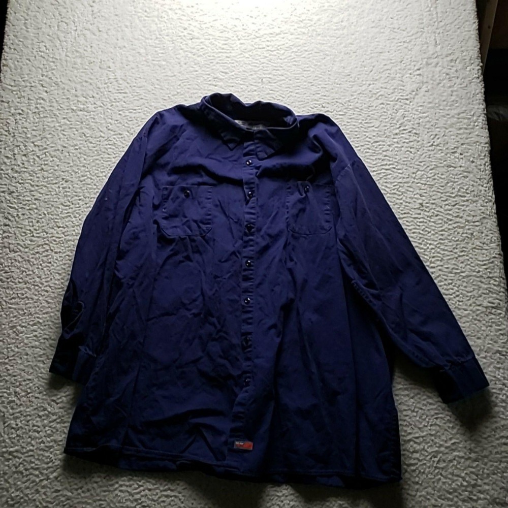 Red Kap Shirt Mens Big 5XL Blue Solid Long Sleeve Workwear Button-Up Pockets